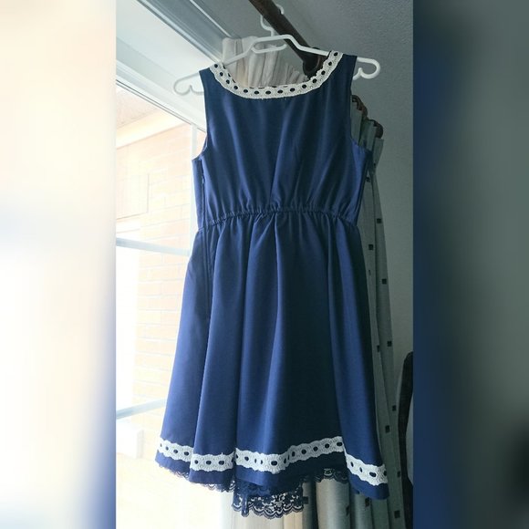 Liz Lisa - Navy Blue Crochet Detail and Lace Trim Sleeveless Dress - Picture 5 of 16